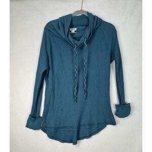 Sundance Shirt Womens Large Teal Green Thermal Waffle Knit Lace Long Sleeve S